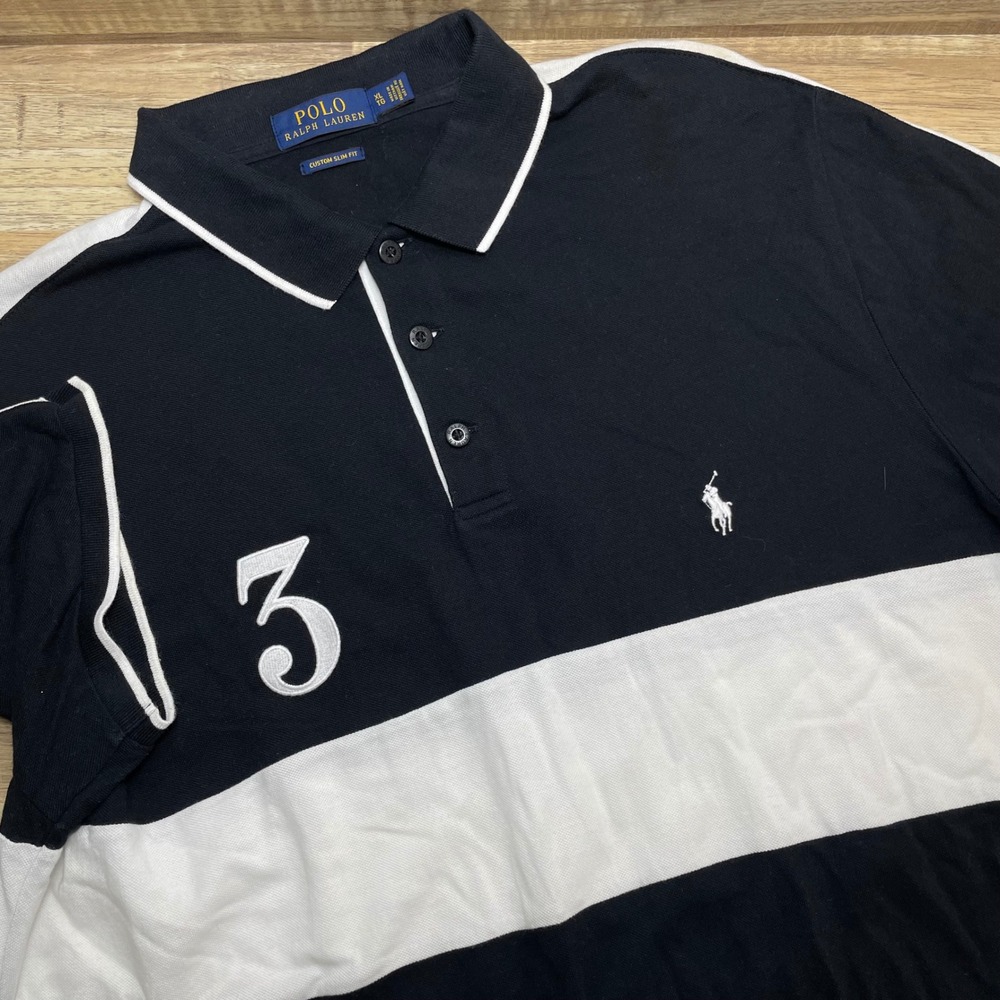 Polo Ralph Lauren Slim Fit Black White Colorblock Polo Shirt Men XL Rugby Style